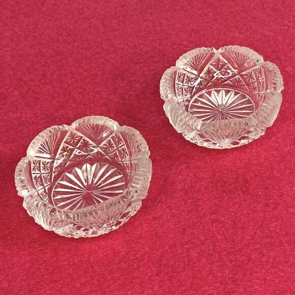 Set of 2 Vintage Open Round Salt Dip/Salt Cellars Fan Pineapple Shape Glass - Picture 2 of 14